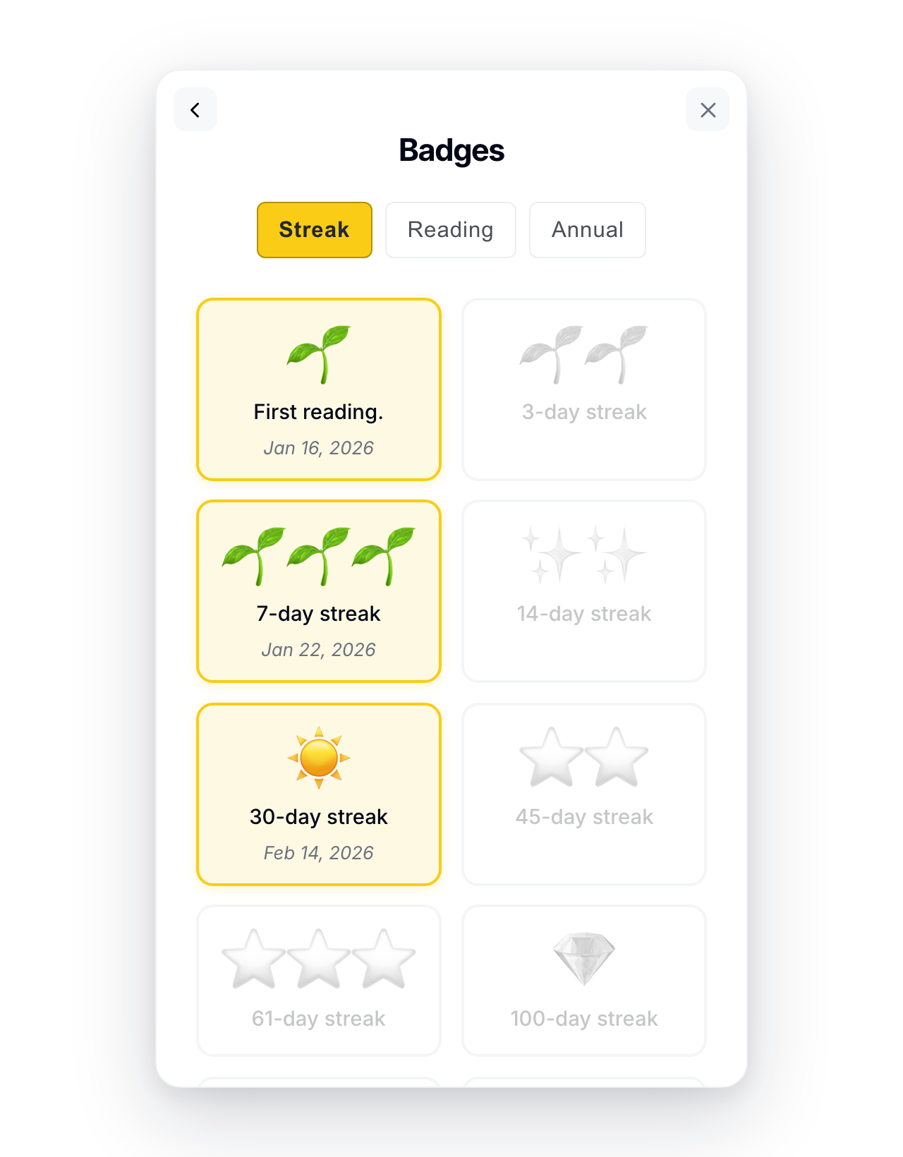 Streak and reading badges
