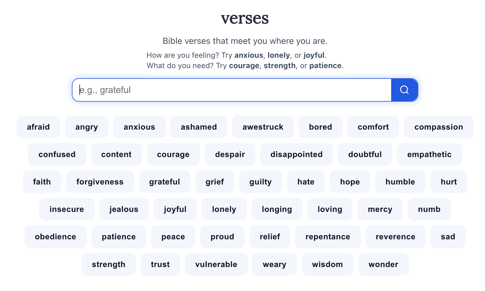 Verses app — search Bible verses by mood or feeling